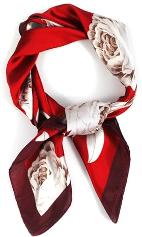Ymapinc Silk Neck Scarf for Women Hair - 70 * 70 cm Burgundy and White Printed Satin Scarf, Soft Lightweight Fashion Square Bandanas for Sleeping