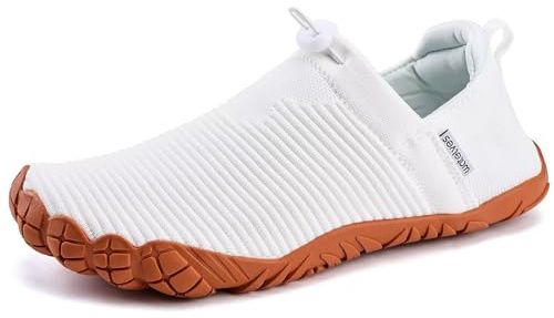 WateLves Water Shoes Womens Mens - Comfortable Lightweight Striped Pattern Barefoot Shoes for Beach Swim Pool Yoga Boating Water Aerobics(White,36)