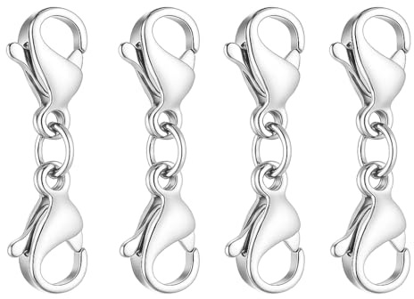 4 Pieces Double Lobster Clasps, Metal Lobster Clasps, Mini Bracelet Clasps for DIY Jewelry Making Bracelet and Necklace Crafts, Suitable for Bracelet Extender and Necklace Clasp (Silver)
