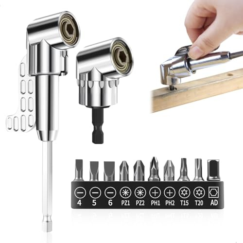 Adaptador de Llave Angular de 105°, Destornillador Angular para Atornillador Inalámbrico - Ástago Hexagonal de 1/4 de Pulgada, Adaptador Taladro para Trabajadores de Construcción y Garaje