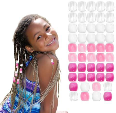 Auroriel 48 Stück Haarperlen Pink Weiß Hellrosa aus Kunststoff für Zöpfe Dreadlocks Boho Frisur mit Einfädelhilfe, DIY Haaraccessoires und Schmuck, Geschenk für Frauen & Mädchen