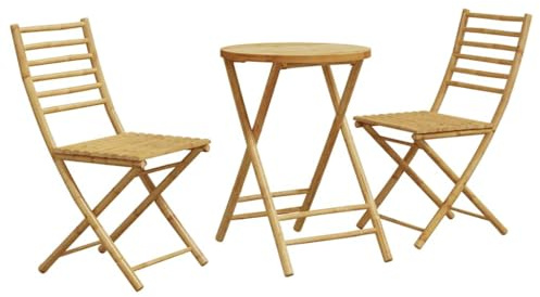 Set di 3 bistrò in bambù, pieghevole, per giardino e balcone, tavolo da 55 x 75 cm, 2 sedie, resistente alle intemperie, perfetto per mobili da esterno e ore accoglienti sulla terrazza