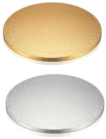 2 Pack de Plateaux à Gâteau Ronds de 30 cm (12 Pouces), Or/Argent Réutilisables en Carton - Plateaux à Gâteau Robustes pour Transport et Décoration