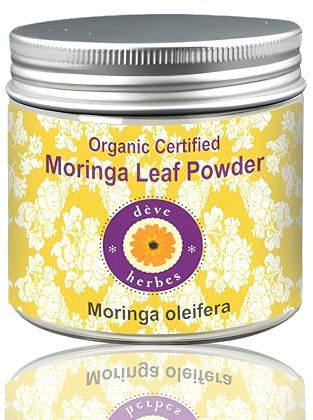 Deve Herbes Pure Moringa Leaf Powder (Moringa oleifera) biologico certificato 100% naturale di grado terapeutico 200 g
