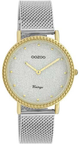 Oozoo Vintage Damenuhr mit Edelstahl Milanaiseband 34 MM Glitzer/Goldfarben C20053