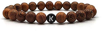 KARDINAL WEIST Trä partnerarmband, armband med bokstav personanpassat pärlarmband för par, pärlarmband för par, 19 centimeters, Trä
