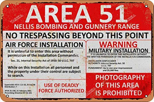 Area 51 Nellis Bombing And Gunnery Range Iron 20 x 30 cm, aspecto vintage, placa decorativa para el hogar, cocina, baño, granja, jardín, garaje, citas inspiradoras, decoración de pared