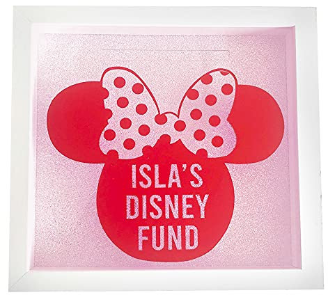 Personalised Minnie Mouse Disney Fund, Girls Money Box, White Frame 23cm Savings (Pink)