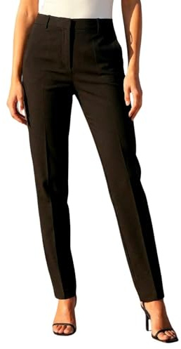 Roman Straight Leg Stretch Trousers for Women UK Ladies Work Office Smart Suit Pants Slacks Cigarette Tailored High Elasticated Waist Ankle Grazer Slim Angela - Long Black (31 inch) - Size 14