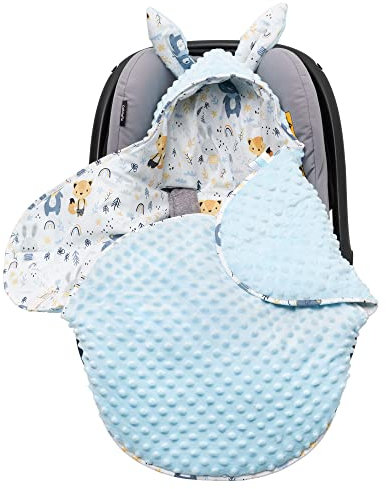 Mikos* Weich und Warm Einschlagdecke für Babyschale Neugeborenes Baby - 100% Baumwolle mit Füllung Kinderwagen Buggys Sommer Herbst Winter Frühling z.B.Maxi Cosi 3 Punkt Gurt (37)(Hellblau)