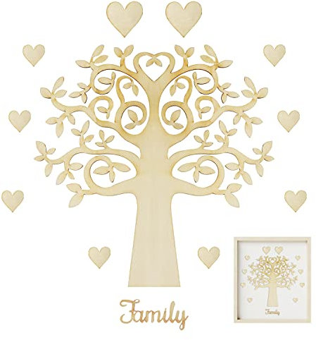 TSKDKIT Holz Deko Hölzerner Baum und Herzform, Kleine Holzherzen Bäumchen Holz Baum des Lebens für DIY Handwerk, Basteln Dekoration Hochzeit Weihnachten