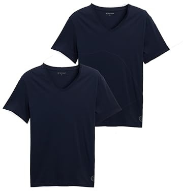 TOM TAILOR 1008639, Maglietta Basic in Confezione Doppia con Scollo a V Uomo, Blu (Dark Blue 10302), XXL