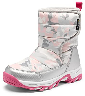 DREAM PAIRS KIDS Waterproof Snow Boots,Gray/White/Red,9 Little Kid