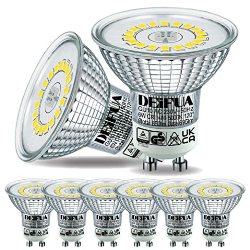 DEIFUA Ampoule LED GU10 Blanc Lumière du Jour Naturel 850 Lumens 6W équivalent 90W Halogène, Lot de 6, Spot PAR16 sans Scintillement 5000K, Lampe Réflecteur Faisceau Large 120° Non Dimmable