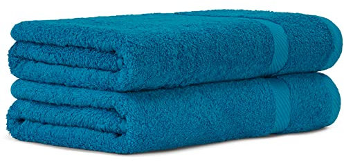 Luckytowel 2er Duschtuch Set 100% Baumwolle, 70x140cm Handtücher, 2er Pack Badetuch Türkis