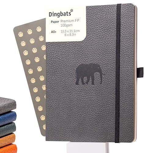 Dingbats* Wildlife Dotted Journal Notebook A5 - Vegan Leather Soft Cover - Ideal for Work, Travel, Writing - with Pocket, Elastic Closure & Bookmark