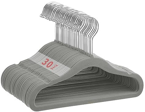 MangoKit 30 Pack Baby Anti-Rutsch-Samt Kleiderbügel, Säuglings- und Kleinkinderbügel, Ultra-schlanke, Platzsparende Kinderbügel (28cm, Grau)