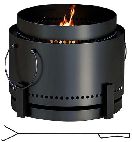 Outsunny Smokeless Fire Pit with Ash Catcher, 37cm Portable Wood Burning Firepit with Poker for Garden Camping Bonfire Party, Metal, Black