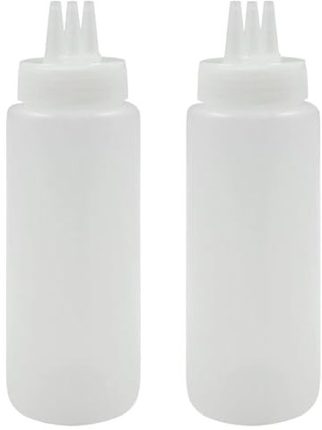 KOMUNJ Lot de 3 bouteilles à sauce à trois trous, avec bec verseur, 3 buses de pulvérisation, anti-fuite, avec graduation de mesure (450 ml)