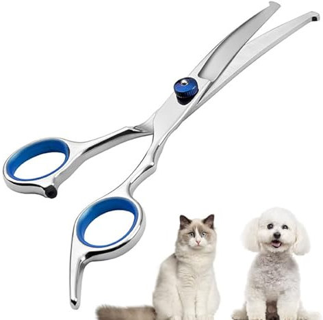 Hundepflege Schere, Haustierschere Gebogene Fellpflegeschere Haarschere,Fellschere für Hunde und Katzen mit Runder Sicherheitsspitze, Edelstahl Fellpflege Schere für Hunde Katzen und Andere Tiere