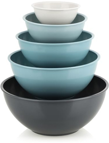 com-four® Ensemble de bols à mélanger 5 pièces - bols à pâtisserie en plastique robuste, sans BPA - pots à mélanger en 5 tailles - bol à fruits, saladier (beige/bleu/gris)