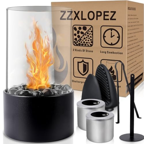 ZZXLOPEZ Einzigartiger Tischkamin Mit Deko Steinen Und 2 Brennkammern - Unendliche Brenndauer, Bioethanol Für Indoor Outdoor Balkon Terrasse Wohnung Garten Deko