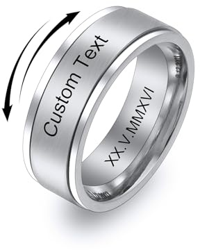 MeMeDIY Personalisierte Edelstahl Ringe Ehering mit Eingraviertem Namen Datum und Text Paarringe/Drehbare Ringe für Herren/Verlobungsringe für Verlobte/Freund-Style E-10#