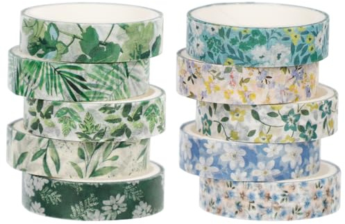 KUAOOAUK Set di 10 rotoli di nastro adesivo Washi, motivo floreale grafico, nastro decorativo creativo, base sottile, decorativo per arte fai da te, diari, pianificatori, scrapbooking