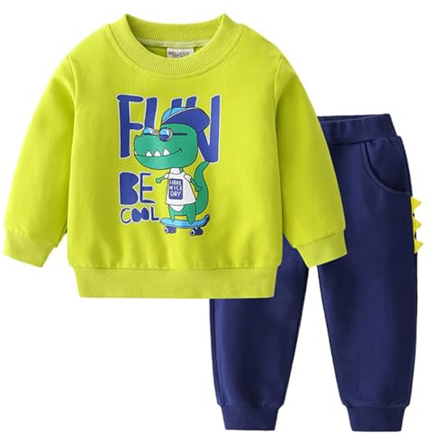 NautySaurs Set di vestiti per bambini con felpa e pantaloni stampati per bambini Abiti primaverili e autunnali, B-verde, 5-6 Anni