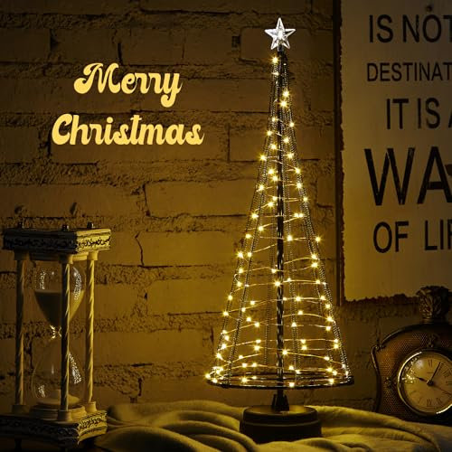 HONESTY Mini USB einziehbarer Weihnachtsbaum.16.7 Höhe x 6.3 Breite für perfekte glänzende Innendekoration für Zuhause, Hotel, Bar & Office - Festive Holiday Accessory (Black, XL)