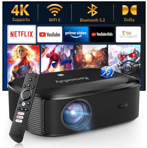 4K Beamer mit WiFi und Bluetooth - Konsoefuly Beamer mit integriertem Netflix/Prime Video/YouTube, Unterstützung für über 100.000 Apps, Beamer mit HDMI/USB/iOS/Android/Windows Kompatibilität