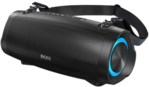 DOSS Extreme Boom Pro D100 Bluetooth Speaker, 70W Bold Sound, Extra Bass, 24H Playtime, Beat-Sync Lights, IPX6 Waterproof for Hiking, Camping, Ideal Christmas & White Elephant Gift for Adults-Black