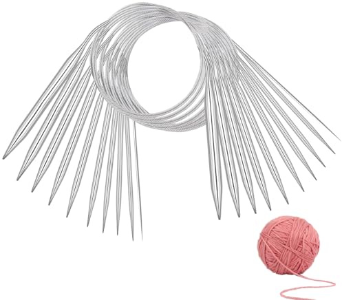 Ferri circolari da maglia circolari, 80 cm, set di 10 ferri da maglia circolari in acciaio inox, 10 misure di ferri da maglia in metallo, per principianti, artrite, coperte e grandi progetti, 2 mm – 8