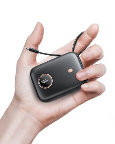 Nllosa Mini Power Bank, 10000mAh Bateria Externa Carga Rapida con 22.5W Cable USB-C, Bateria Portatil Movil Pequeña Powerbank para iPhone 16 15 Samsung Xiaomi Android etc