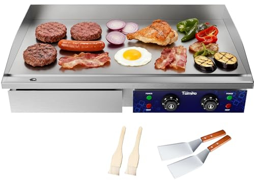 TAIMIKO Commercial Electric Griddle 73cm Large Stainless Steel Grill BBQ Countertop Electric Hotplate Bacon Fryer Steak Kitchen Business Catering Grill(73cm)
