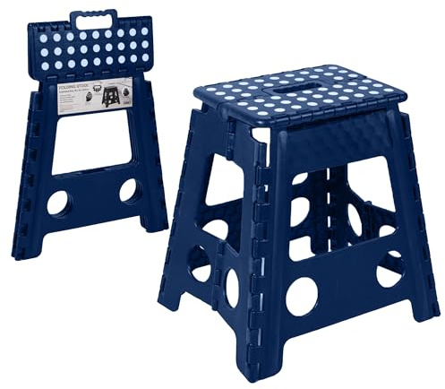 Blue Large Folding Step Stool – Heavy Duty 150kg Capacity, Slip-Resistant Surface & Rubber Feet – Compact Foldable Stool for DIY, Cleaning, Kitchen Use – Assorted Colours