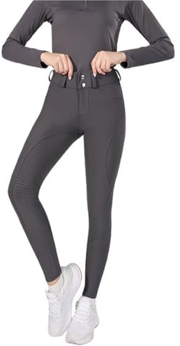 VMDVBNA Reithosen Knopf Reißverschluss Reithose Damen Reitleggings Reithose Wettkampfsport Strumpfhosen(Dark Grey,XS)
