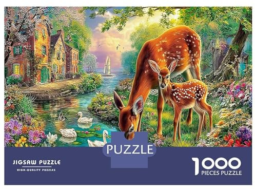 Deer in Spring 1000 Pièces Collection De Puzzles pour Affronter Un Défi Extrêmement Ardu Deer by River Swans recommandée pour Les Temps Libres Et Les Produits Les Mieux Évalués 38x26cm/1000pcs