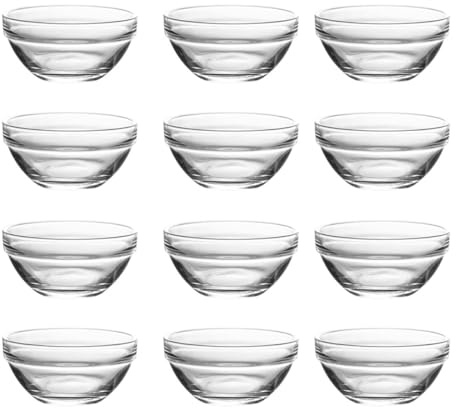 WOFASHPURET Set 12 Ciotole di Vetro per Budino 75ml, Contenitori per Dessert Impilabili, Ciotole Gelatinoso per Casa e Ristoranti, Uso per Frutta, Dolci e Snack, Superficie Liscia