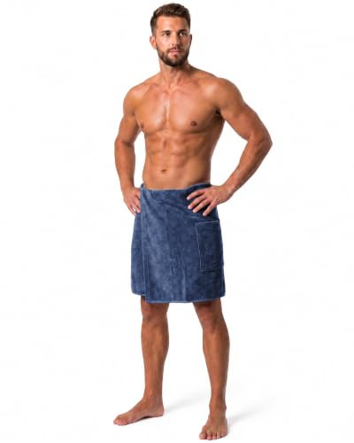 SIEGENTHAL® Saunakilt Herren aus 100% Baumwolle – Verstellbarer Sauna Kilt in Einheitsgröße mit Reißverschlusstasche für Wertsachen, Weich, Saugstark für Sauna & Wellness - Blau