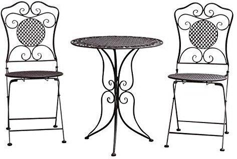 Trädgårdsbord + 2x stol järnträdgårdsset brun bistro set metall trädgårdssats
