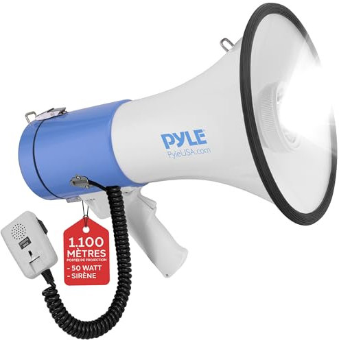 Pyle Signalhorn, Megaphon – Megaphone with Siren – Megafon mit Sirene, Mikrofon & Taschenlampe, Handsirene als Polizei Sirene, Fussball Tröte zum Anfeuern, Faltbare Megafon Kinder & Erwachsene