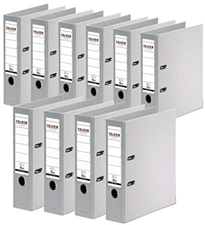 Original Falken 10er Pack Chromocolor Premium-Ordner. Made in Germany. Kunststoffbezug außen und innen 8 cm breit DIN A4 grau Ringordner Aktenordner Briefordner Büroordner Plastikordner