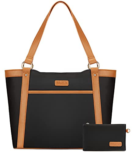 Bolsa de mano para laptop para mujer, bolsas de trabajo de gran capacidad para mujer, resistente al agua, maletín para profesor, bolsa para computadora portátil de 15.6 pulgadas, Negro -, XL,