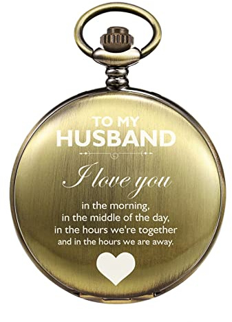 TREEWETO Mens Bronze Pocket Watch Gifts for Birthday Anniversary Valentines Day Wedding Fathers Day Christmas, Personalized Pocket Watches for Him