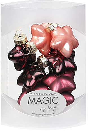 MAGIC 8 Sterne 4cm Glas Weihnachtsschmuck Weihnachtsdeko Christbaumkugeln Weihnachtskugeln Christbaumschmuck Deko Kugeln (Vintage Rose (Bordeaux weinrot rosa))