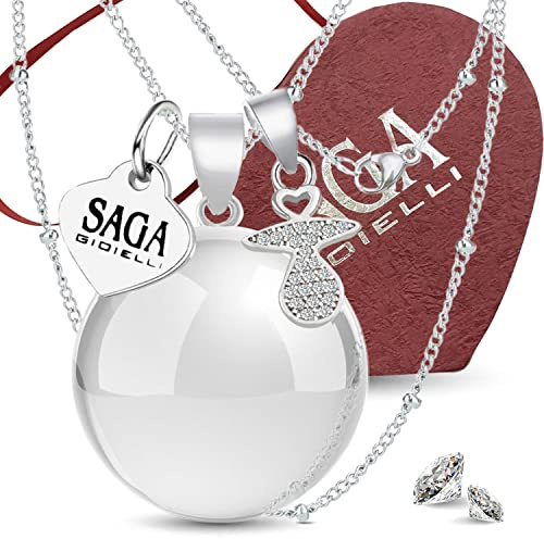 SAGA GIOIELLI - Collar llamador de ángeles, largo, con colgante, idea de regalo para embarazadas como amuleto de la suerte, CHIAMA ANGELI, Acero inoxidable, No es una piedra preciosa