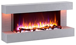 FLAMME Kingston Wall Mounted Fireplace up to 60 with 3 Flame Colours and 13 Mood Lighting Options (50 CEMENT GREY)