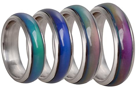 swqfzki 4 Pcs Mood Rings for Kids Men Women,6mm Temperature Copper Color Changing Mood Rings Mood Jewelry for Mens