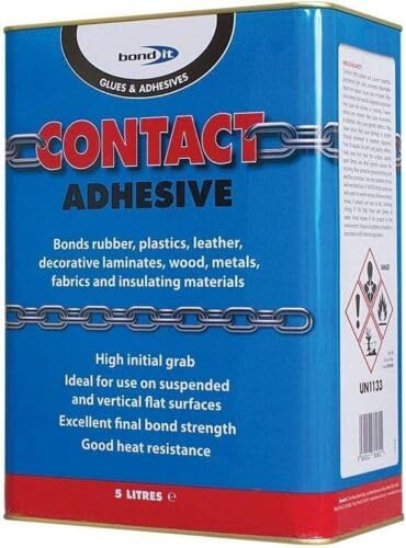Bond It Contact Adhesive Solvent Based High Grab Neoprene Glue 250ml/500ml/1/5L Bonding Cork Leather Rubber Metals Wood (5L)